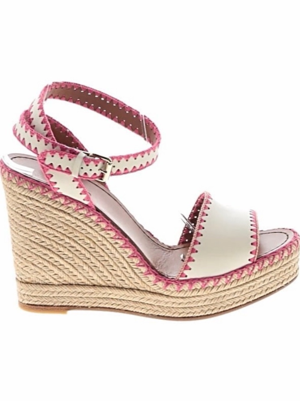 Valentino Garavani Cream Espadrille Wedge Sandals with Pink Trim